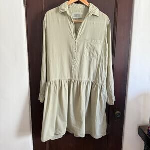 GRAYSON | Willow Green "The Changemaker" Loose Fit Drop Waist Shirtdress | Large